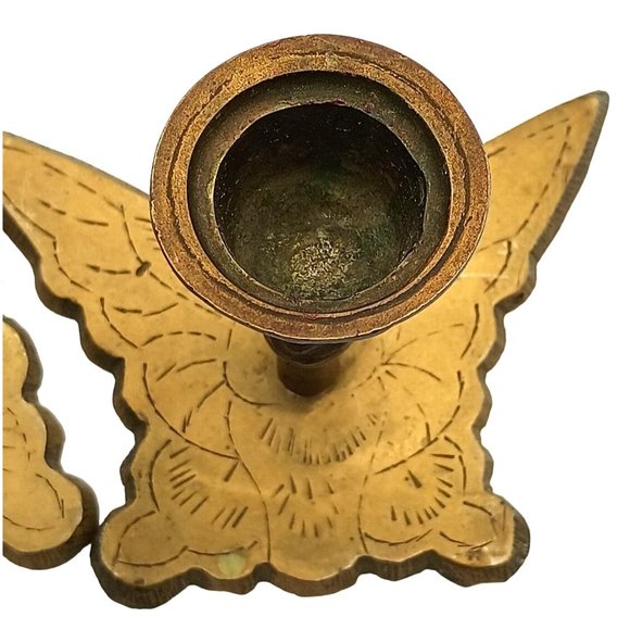 Vintage Brass Butterfly Candlesticks Set of 2 Home Decor Living Dining Boho Hipp - Picture 4 of 5